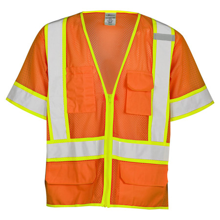 KISHIGO S, Orange, Class 3, 6 Pocket Contrast Mesh Vest 1243-S